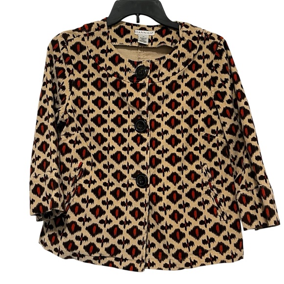 Hannah Geometric Pattern Medium Short Long Sleeve Cotton Blend Elegant Blazer - Picture 1 of 7